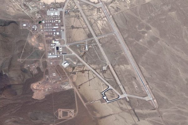 AREA 51, NEVADA, USA, JULY 20, 2016:  DigitalGlobe satellite image Area 51.  The United States Air Force facility commonly known as Area 51 is a remote detachment of Edwards Air Force Base, within the Nevada Test and Training Range.  (Photo DigitalGlobe via Getty Images)