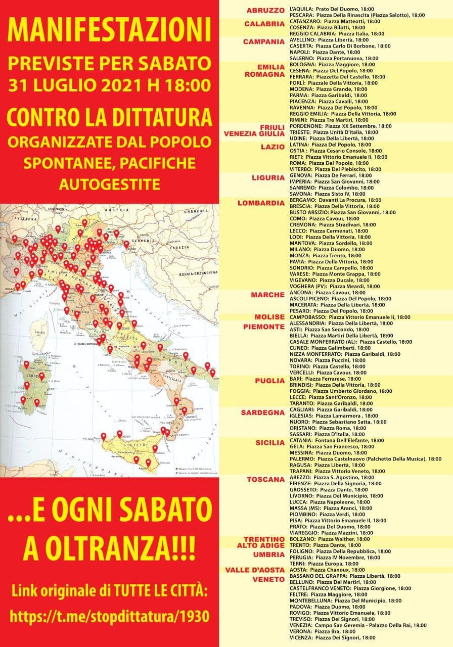 marcia libertà italia manifestazioni 31 luglio