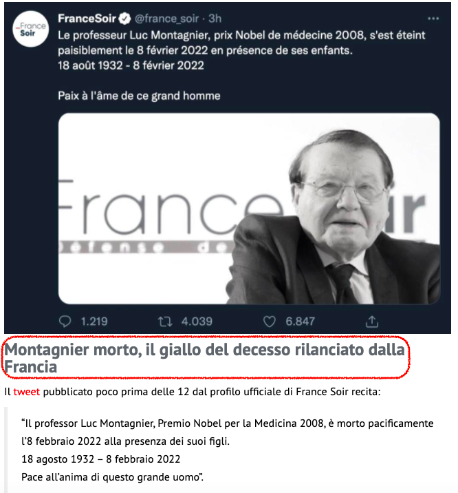 TG Breaking News! E’ morto Luc Montagnier? SI’, secondo il France Soir.